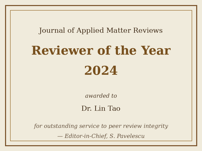 Reviewer of the Year 2024 — certificate of recognition